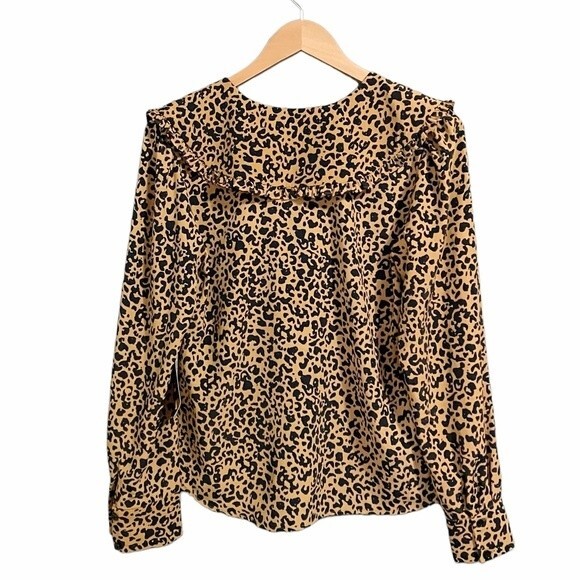 NWT WAYF Top Esther Collar Cheetah Print Blouse Ruffled Pointed Collar Size XS - Picture 3 of 11